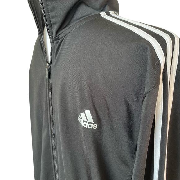 Adidas Jacket Men's Large Black White Stripes Full Zip Athletic Track Warmup - Picture 4 of 7